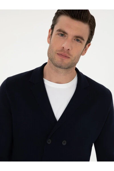 Navy Slim Fit Wool Blend Wrap Cardigan - CACHAREL (1)