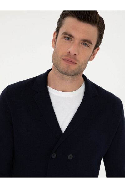 Navy Slim Fit Wool Blend Wrap Cardigan - CACHAREL (1)