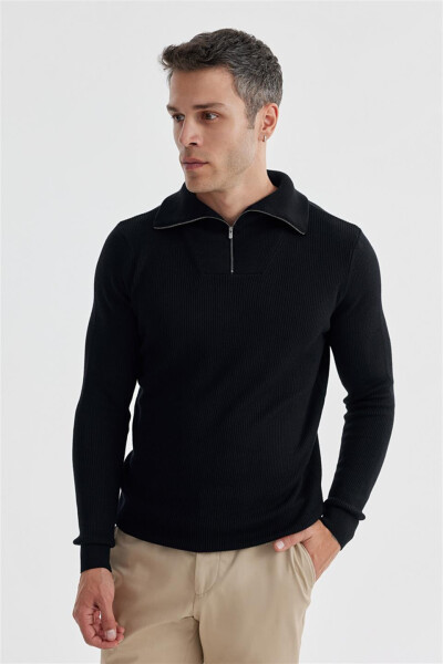 Navy Slim Fit Wool Half Zip Jumper - 2