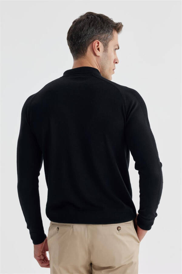 Navy Slim Fit Wool Patterned Polo Neck Knitwear - 5