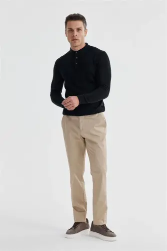 Navy Slim Fit Wool Patterned Polo Neck Sweater - 1