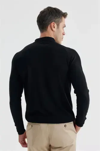 Navy Slim Fit Wool Patterned Polo Neck Sweater - 5