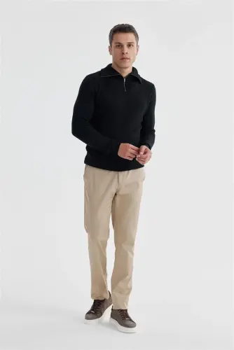 Navy Slim Fit Wool Zip Neck Jumper 