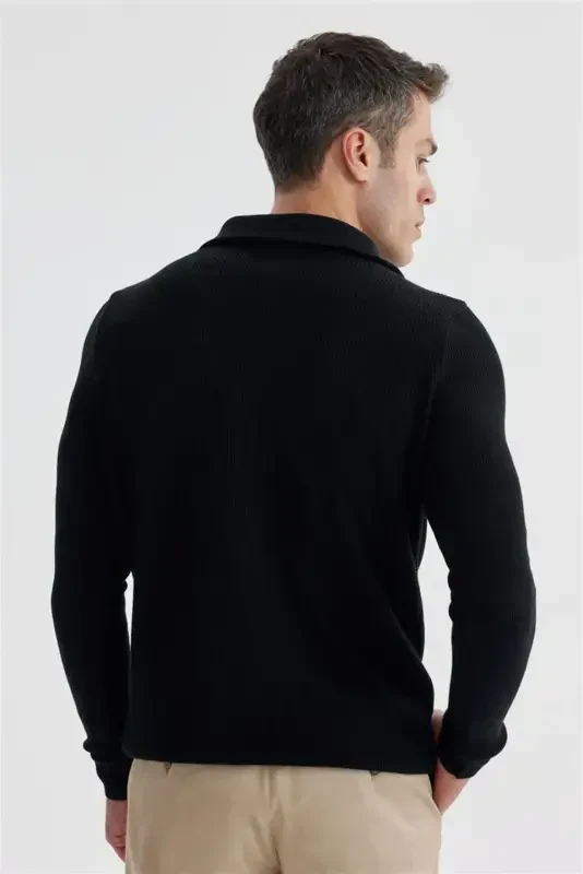 Navy Slim Fit Wool Zip Neck Jumper - 4