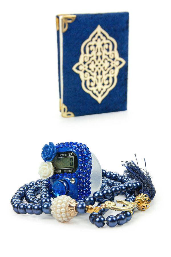 Navy Stone Tasbih - Pocket Size Arabic Yasin-i Serif - Pearl Tasbih Hajj Umrah Gift Set - 3