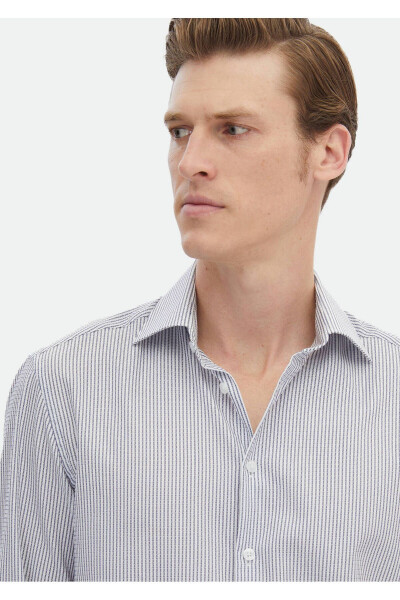 Navy Striped Regular Fit Woven Classic Cotton Blend Shirt - 3