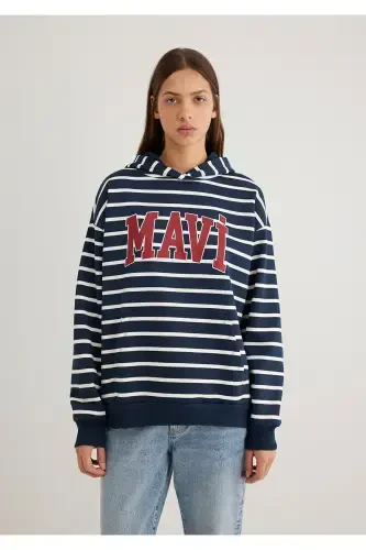 Navy Striped Sweatshirt with Logo Print 1s10118-81518 - 3