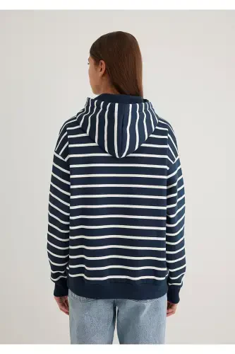 Navy Striped Sweatshirt with Logo Print 1s10118-81518 - 4
