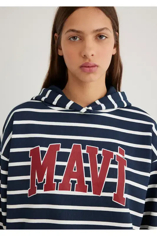 Navy Striped Sweatshirt with Logo Print 1s10118-81518 - 5