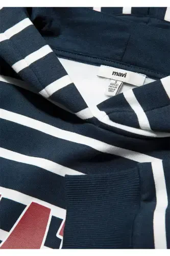 Navy Striped Sweatshirt with Logo Print 1s10118-81518 - 7