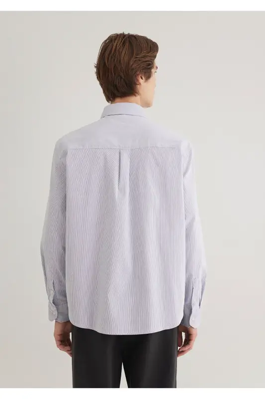 Navy Striped White Shirt Regular Fit - 5