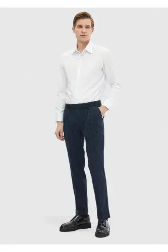 Navy Striped Woven Carrot Fit Classic Trousers - RAMSEY (1)