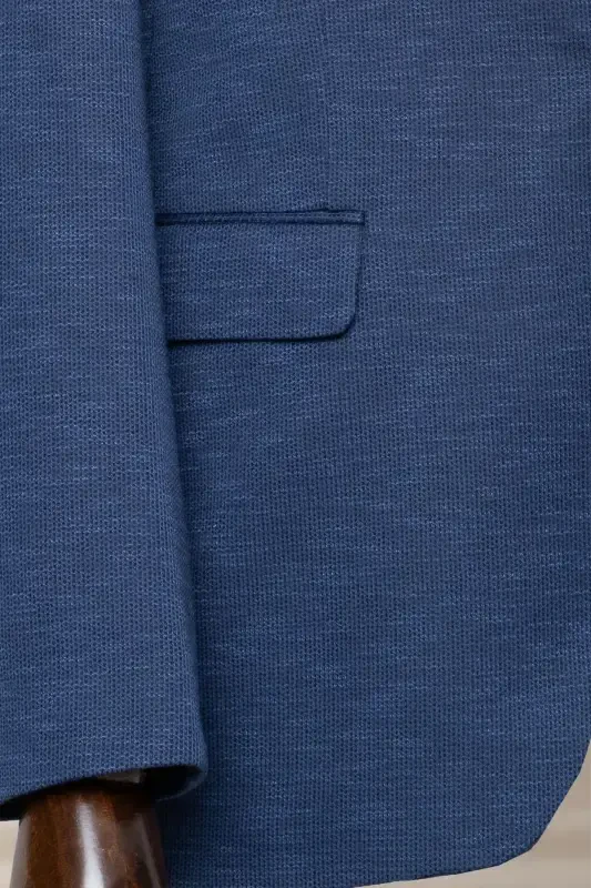 Navy Textured Lined Italian Style Slim Fit Classic Blazer Men's Jacket-Navy Textured - 3