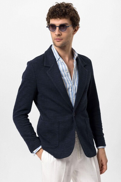 Navy Textured Unlined Men's Jacket - 13