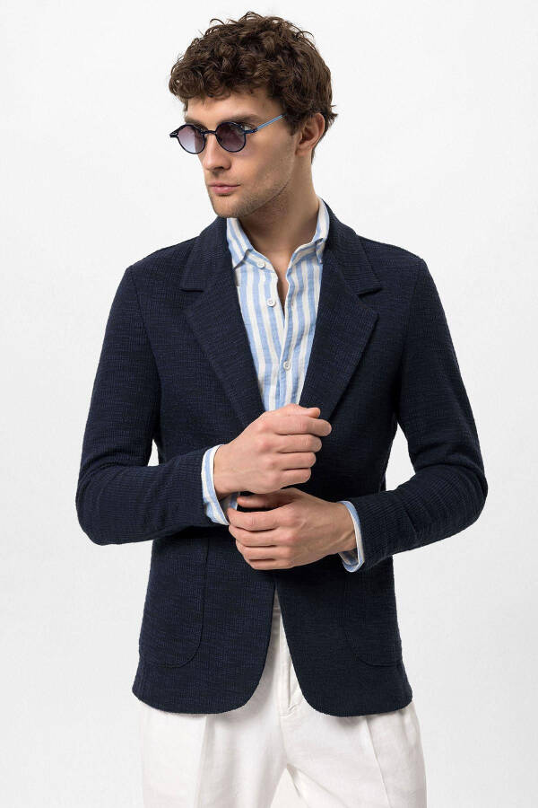 Navy Textured Unlined Men's Jacket - 14