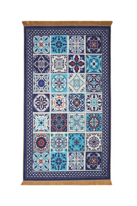 Navy Velvet Carpet Rug - 1