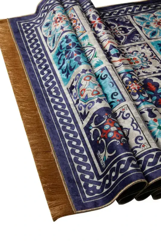 Navy Velvet Carpet Rug - 3