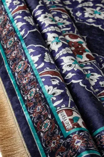 Navy Velvet Carpet Rug - BURSA İPEK (1)