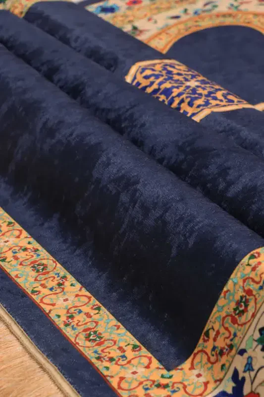 Navy Velvet Rug Carpet - 2