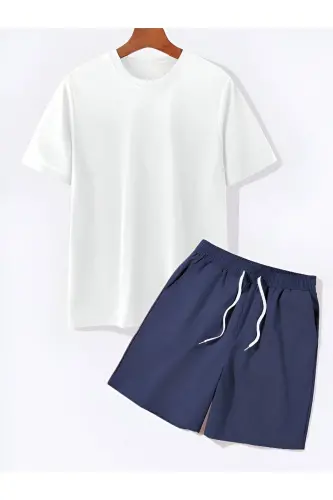 Navy & white Brooklyn printed shorts set - TRENDGAR (1)