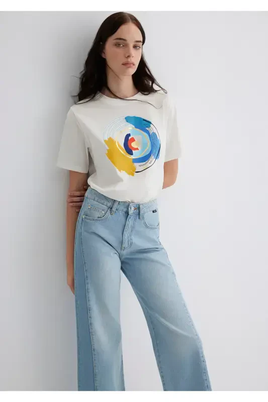 Nazar Boncuği Baskılı Beyaz Futbolka Regular Fit / N - 1