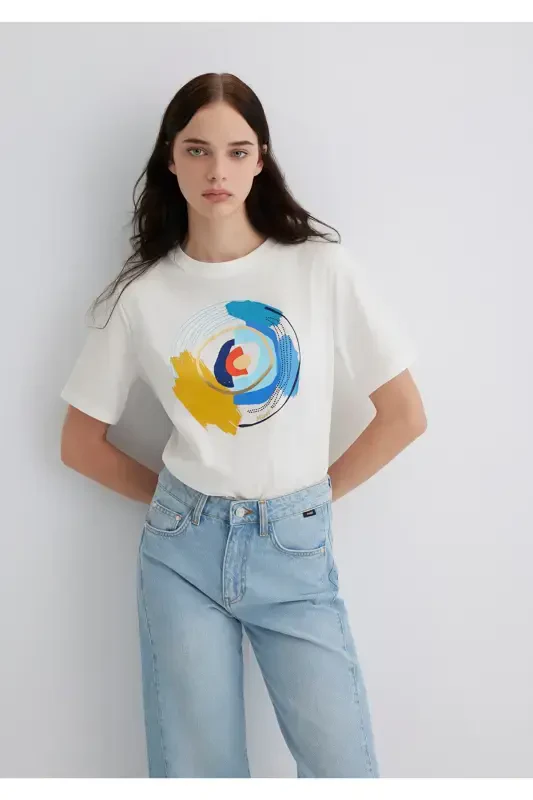 Nazar Boncuği Baskılı Beyaz Futbolka Regular Fit / N - 2