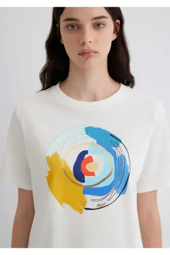 Nazar Boncuği Baskılı Beyaz Futbolka Regular Fit / N - 6