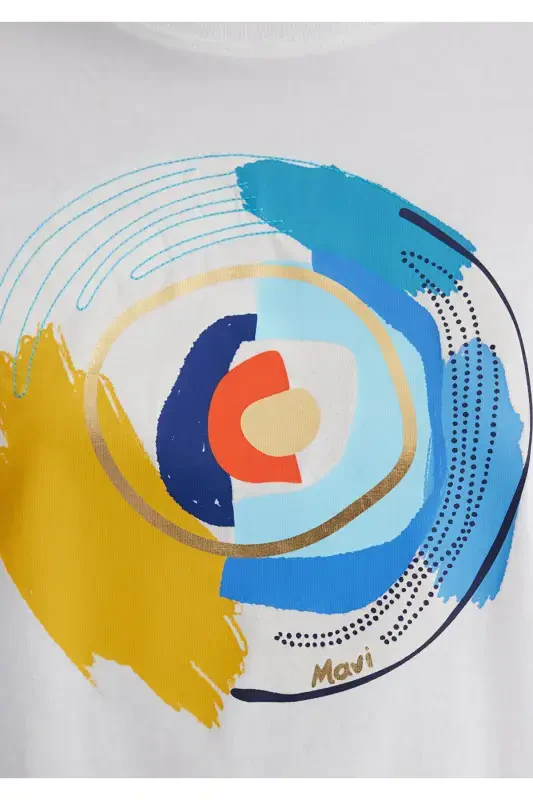 Nazar Boncuği Baskılı Beyaz Futbolka Regular Fit / N - 7