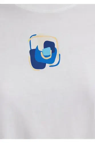 Nazar Boncuği Baskılı Beyaz Futbolka Regular Fit / Normal Kesim 1613444-70057 - 6