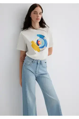 Nazar Boncuğu Baskılı Beyaz Tişört Regular Fit / N - 1