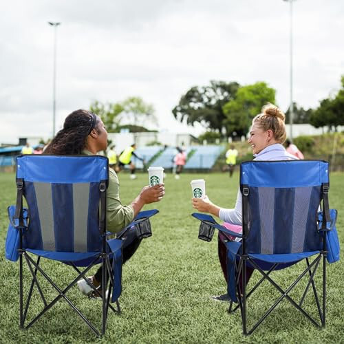 Nazhura 4 Pack Outdoor Camping Chairs Folding/Foldable/Portable with Cooler Pouch, Mesh Backrest and Cup Holder Pocket (Blue, 4 Pack) - 2