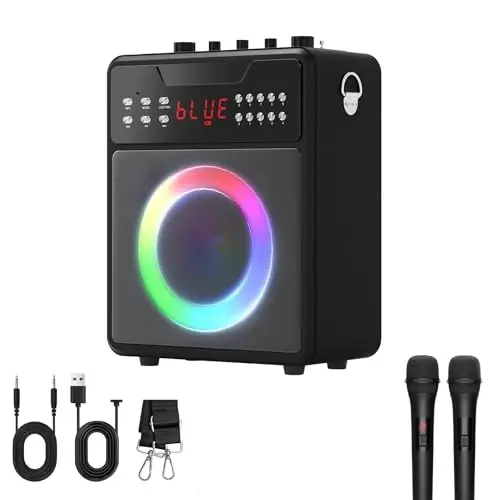 NBKLS Karaoke Machine with 2 Wireless Microphones, Portable Bluetooth Karaoke Speaker for Party/Meeting, Supports for Remote Control TWS USB FM REC AUX in TF Card 