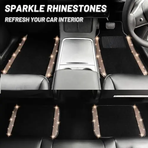 NBTEPEM Gold Bling Car Floor Mats Full Set, Universal Fit Most Cars,SUV, Trucks, 4 pcs Sparkle Glitter Diamond Carpet for Women Girls with Anti-Slip Pad (Gold Diamond) - 7