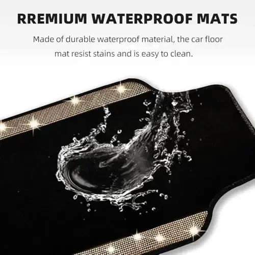 NBTEPEM Gold Bling Car Floor Mats Full Set, Universal Fit Most Cars,SUV, Trucks, 4 pcs Sparkle Glitter Diamond Carpet for Women Girls with Anti-Slip Pad (Gold Diamond) - 3