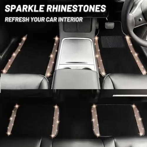 NBTEPEM Gold Bling Car Floor Mats Full Set, Universal Fit Most Cars,SUV, Trucks, 4 pcs Sparkle Glitter Diamond Carpet for Women Girls with Anti-Slip Pad (Gold Diamond) - 7