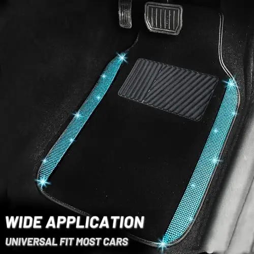 NBTEPEM Aquamrine Bling Car Floor Mats Full Set, Universal Fit Most Cars,SUV, Trucks, 4 pcs Sparkle Glitter Diamond Carpet for Women Girls with Anti-Slip Pad (Aquamarine Diamond) - 2