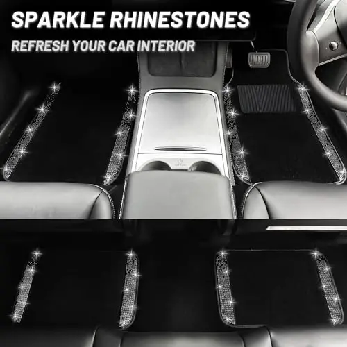 NBTEPEM Black Bling Avtomobil Polonlarining To'liq To'plami, Ko'pgina Avtomobillar, SUV, Yuk Mashinalar uchun Universal Moslash, 4 dona Yaltirayotgan Glitter Olmos Gilam Ayollar va Qizlar uchun Sirpanishga Qarshi Pad bilan (Qora Olmos) - 3