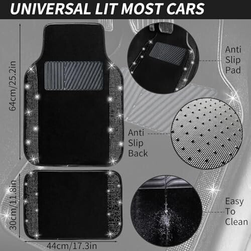 NBTEPEM Black Bling Car Floor Mats Full Set, Universal Fit Most Cars,SUV, Trucks, 4 pcs Sparkle Glitter Diamond Carpet for Women Girls with Anti-Slip Pad (Black Diamond) - 4