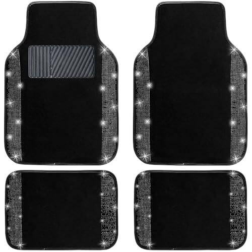 NBTEPEM Black Bling Car Floor Mats Full Set, Universal Fit Most Cars,SUV, Trucks, 4 pcs Sparkle Glitter Diamond Carpet for Women Girls with Anti-Slip Pad (Black Diamond) - 1