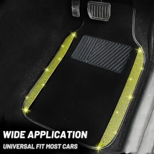 NBTEPEM Bling Car Floor Mats Full Set, Universal Fit Most Cars,SUV, Trucks, 4 pcs Sparkle Glitter Diamond Carpet for Women Girls with Anti-Slip Pad (Yellow Diamond) - 2