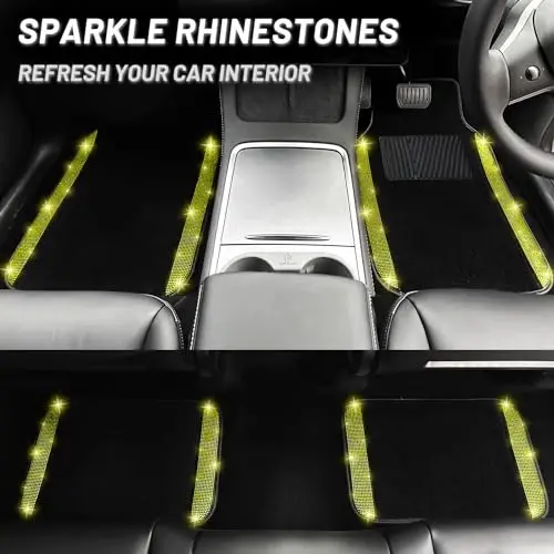 NBTEPEM Bling Car Floor Mats Full Set, Universal Fit Most Cars,SUV, Trucks, 4 pcs Sparkle Glitter Diamond Carpet for Women Girls with Anti-Slip Pad (Yellow Diamond) - 6