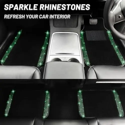 NBTEPEM Bling Car Floor Mats Full Set, Universal Fit Most Cars,SUV, Trucks, 4 pcs Sparkle Glitter Diamond Carpet for Women Girls with Anti-Slip Pad (Green Diamond) - 6