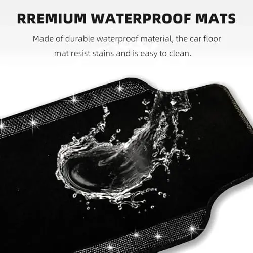 NBTEPEM Bling Car Floor Mats Full Set and Steering Wheel Cover, Universal Fit Most Cars, 4 pcs Sparkle Glitter Diamond Carpet, 5 pcs Bling Car Accessories Set for Women (Black Diamond) - 6