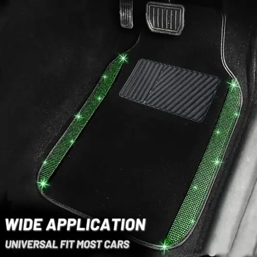 NBTEPEM Bling Car Floor Mats Full Set and Steering Wheel Cover, Universal Fit Most Cars, 4 pcs Sparkle Glitter Diamond Carpet, 5 pcs Bling Car Accessories Set for Women (Green Diamond) - 3