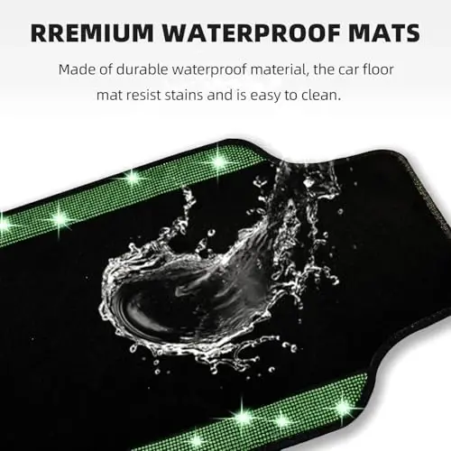NBTEPEM Bling Car Floor Mats Full Set and Steering Wheel Cover, Universal Fit Most Cars, 4 pcs Sparkle Glitter Diamond Carpet, 5 pcs Bling Car Accessories Set for Women (Green Diamond) - 6