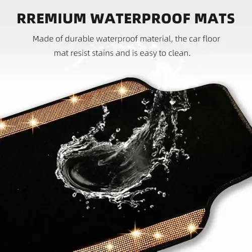 NBTEPEM Bling Car Floor Mats Full Set and Steering Wheel Cover, Universal Fit Most Cars, 4 pcs Sparkle Glitter Diamond Carpet, 5 pcs Bling Car Accessories Set for Women (Orange Diamond) - 6
