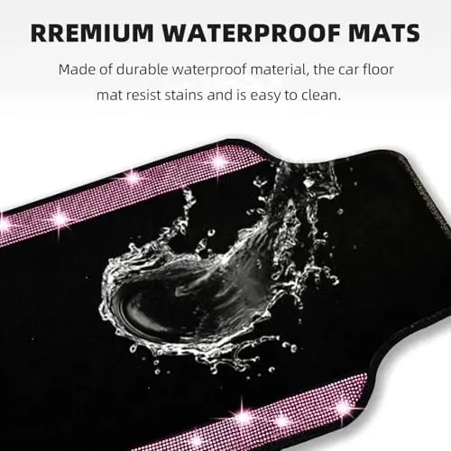 NBTEPEM Bling Car Floor Mats Full Set and Steering Wheel Cover, Universal Fit Most Cars, 4 pcs Sparkle Glitter Diamond Carpet, 5 pcs Bling Car Accessories Set for Women (Pink Diamond) - 6