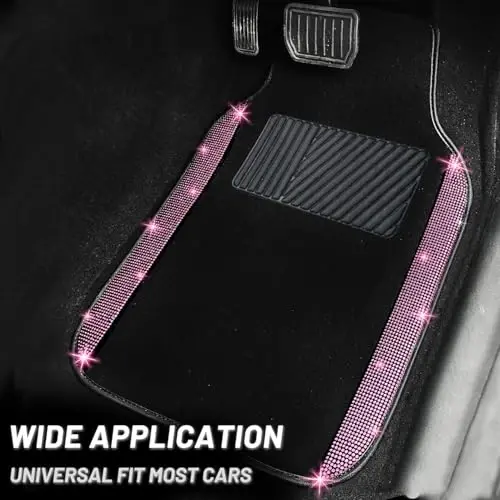 NBTEPEM Bling Car Floor Mats Full Set and Steering Wheel Cover, Universal Fit Most Cars, 4 pcs Sparkle Glitter Diamond Carpet, 5 pcs Bling Car Accessories Set for Women (Pink Diamond) - 3