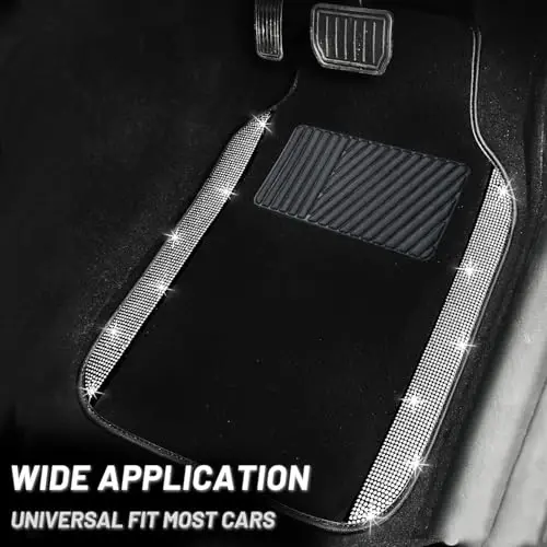 NBTEPEM Bling Car Floor Mats Full Set and Steering Wheel Cover, Universal Fit Most Cars, 4 pcs Sparkle Glitter Diamond Carpet, 5 pcs Bling Car Accessories Set for Women (Silver Diamond) - 3