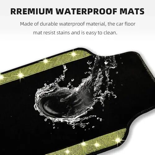NBTEPEM Bling Car Floor Mats Full Set and Steering Wheel Cover, Universal Fit Most Cars, 4 pcs Sparkle Glitter Diamond Carpet, 5 pcs Bling Car Accessories Set for Women (Yellow Diamond) - 6